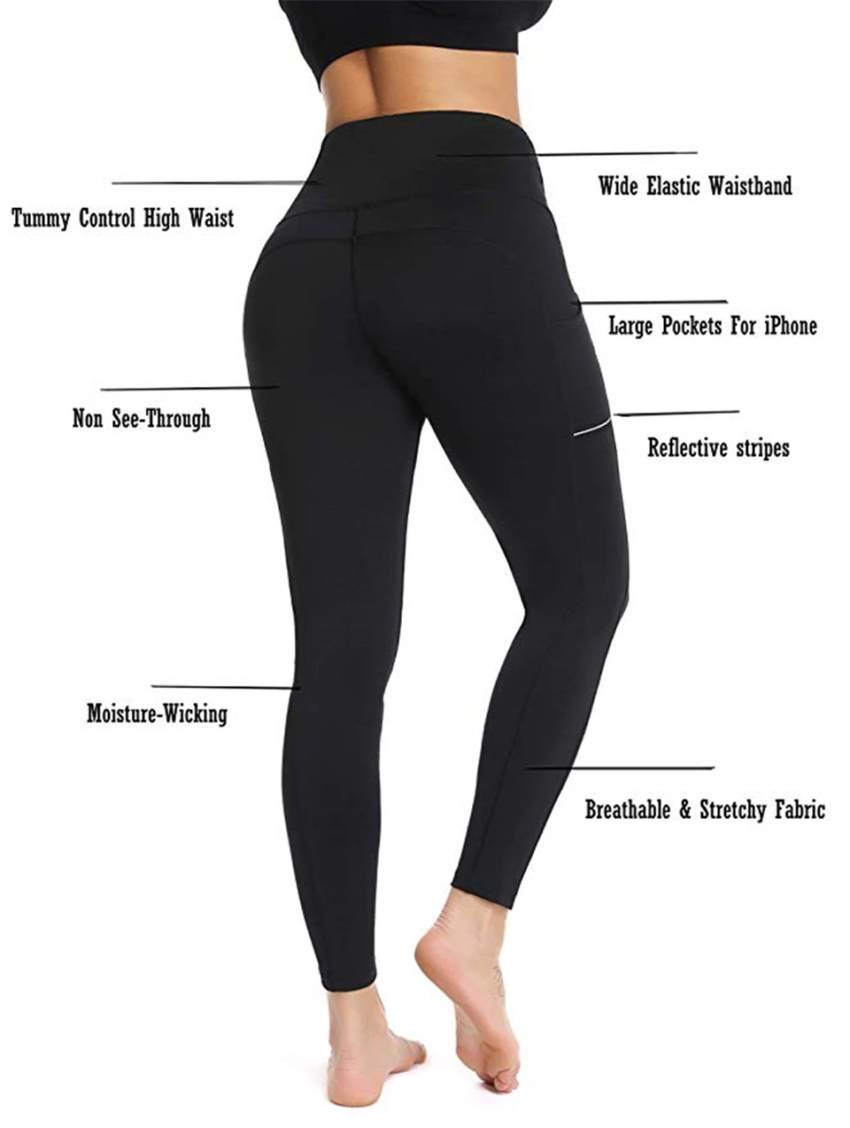 Leggings With Pocket Women Gym Tights Push Up Running Pants Workout High Waist Active Wear Yoga Pants Tummy Control Leggings