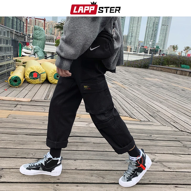LAPPSTER Men Streetwear Cargo Pants Mens Overalls Hip Hop Joggers Thick Winter Sweatpants Male Harem Fashoins Track Pants