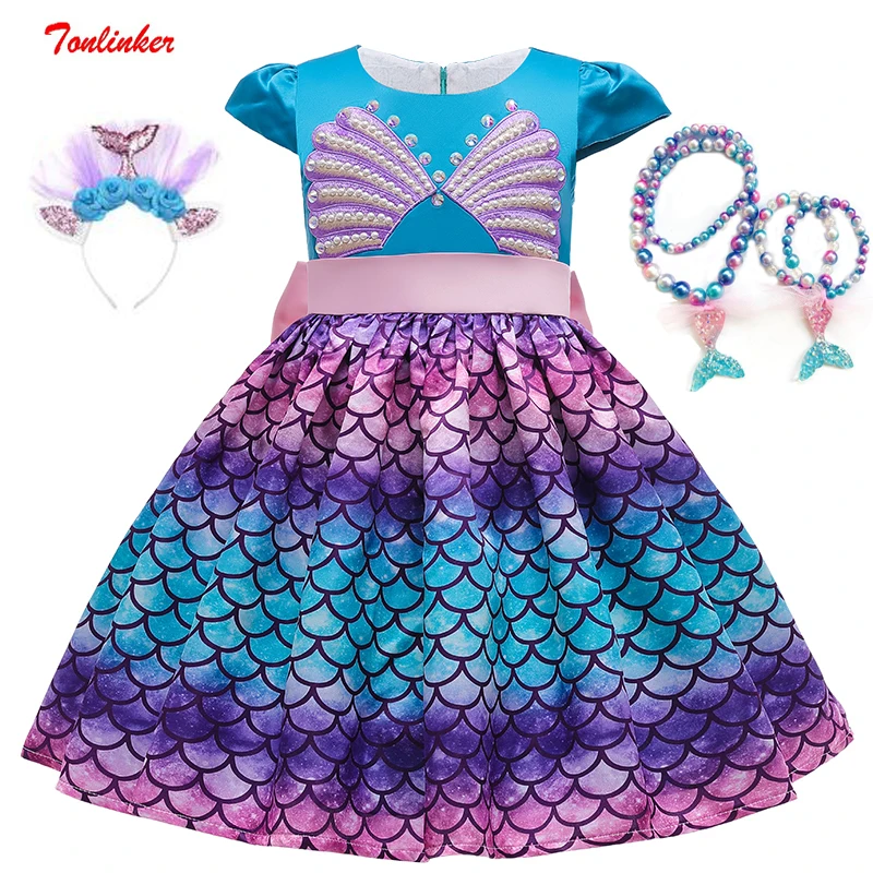2020 русалки для маленьких девочек Платье принцессы Детский костюм с накидкой