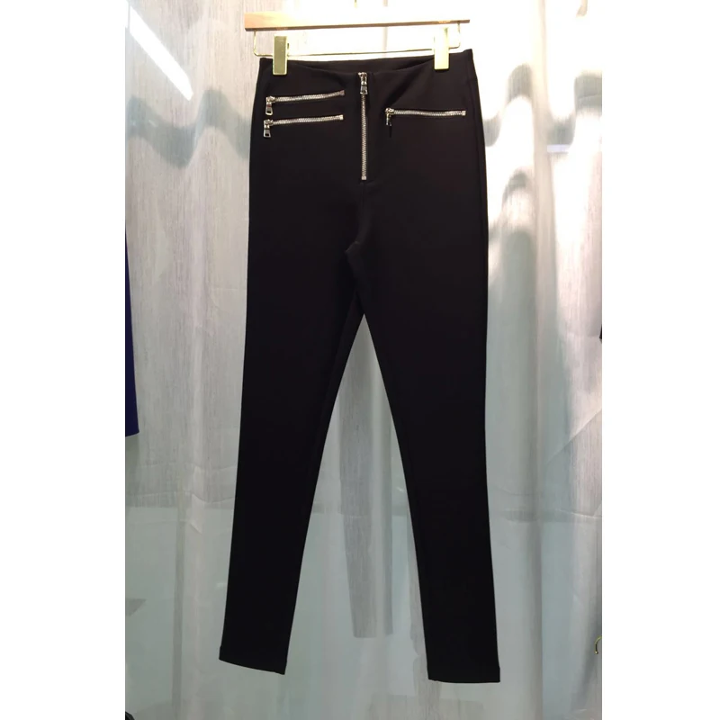 

Высокое качество! Новинка Осень-зима 10,110, женские модные черные брюки-карандаш на молнии с украшением для ног