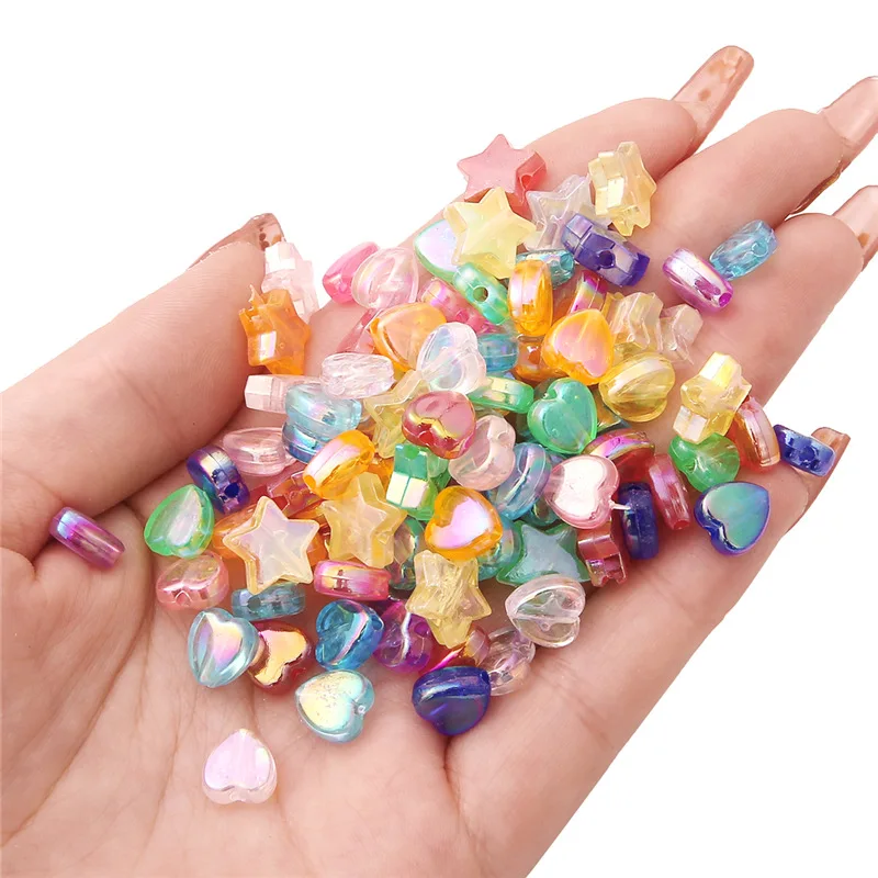 

100pcs 8-11mm Mixcolor AB Color Five-pointed Star Heart Acrylic Beads Loose Spacer Beads for Jewelry Making DIY Bracelet