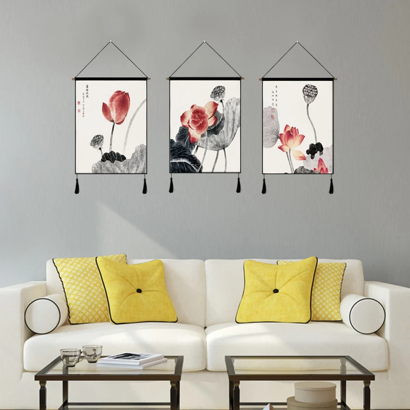 Китайский гобелен с лотосом тканевая картина для дома спальни гостиной