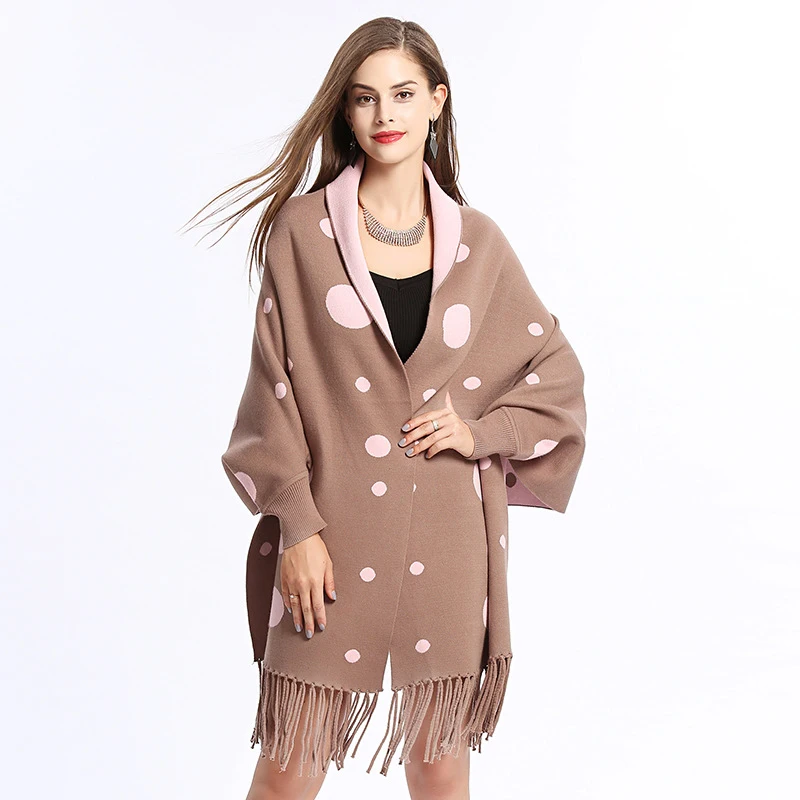 Новый дизайн Женская двухсторонняя цветная Вязаная Шаль с круглым узором