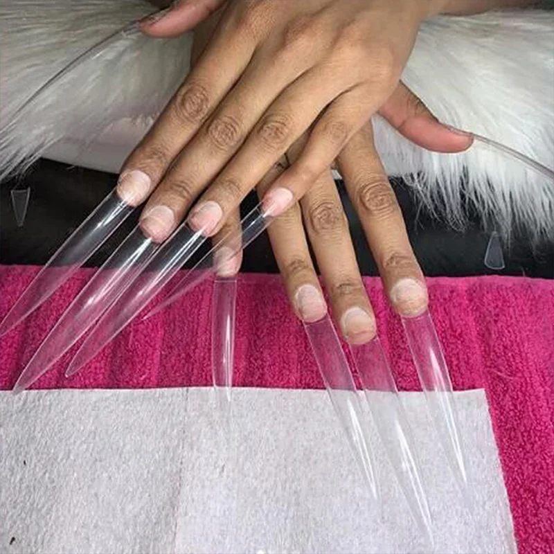 

10pcs/100pcs bag Natural/Clear Full Cover Extra Long Display Nail Art Tip Pointed Stiletto Acrylic False Fake Nails