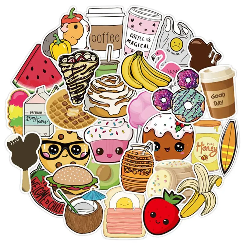 

100 шт. фаст-фуд наклейки игрушки для детей Аппетитный гамбургер картофель фри мороженое меню наклейки "сделай сам" холодильник ноутбук гитар...