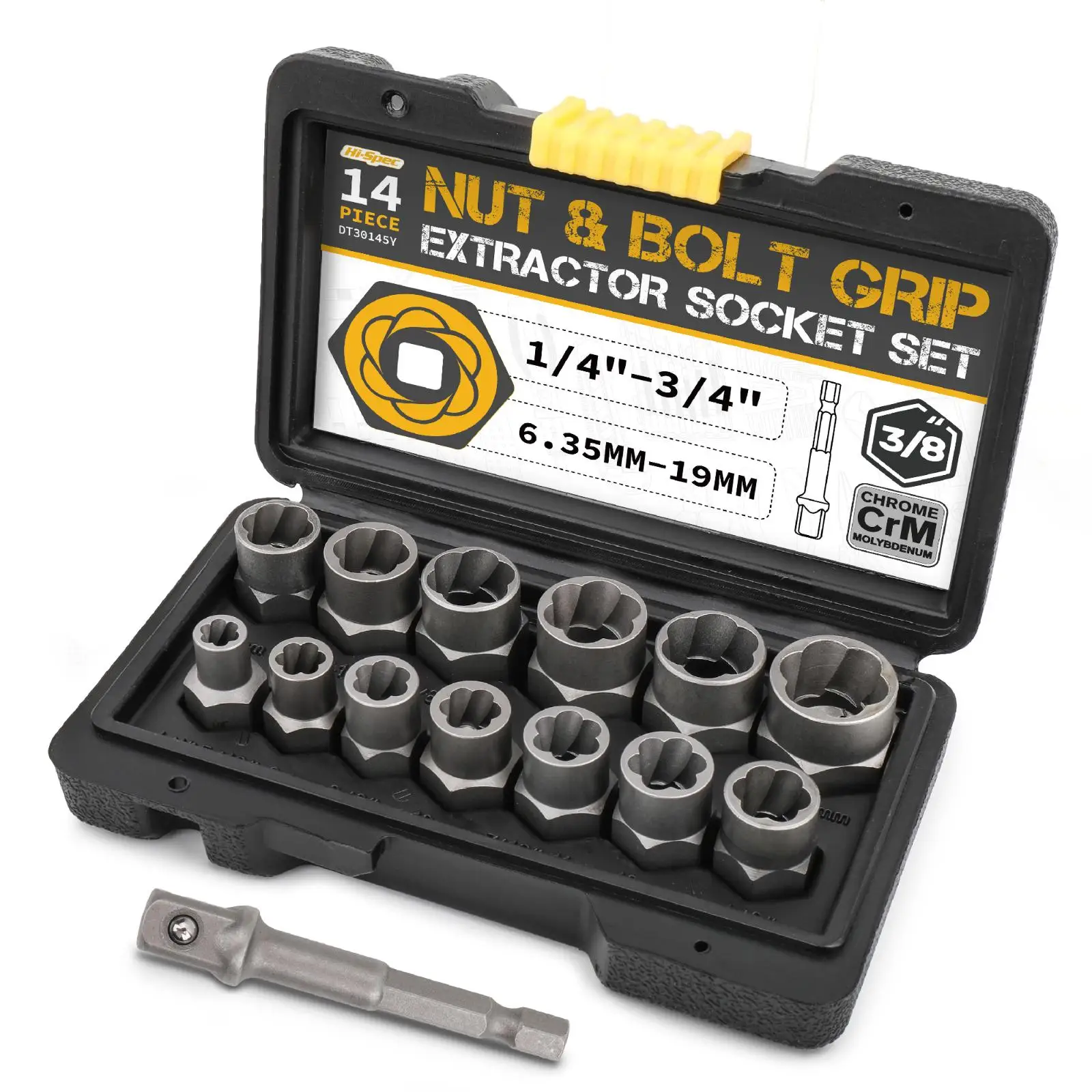 

Hi-Spec 14pc Nut and Bolt Extractor Damaged Impact Socket Tool Set Remover Set Bolt Nut Removal Socket Tool 3/8 Inch
