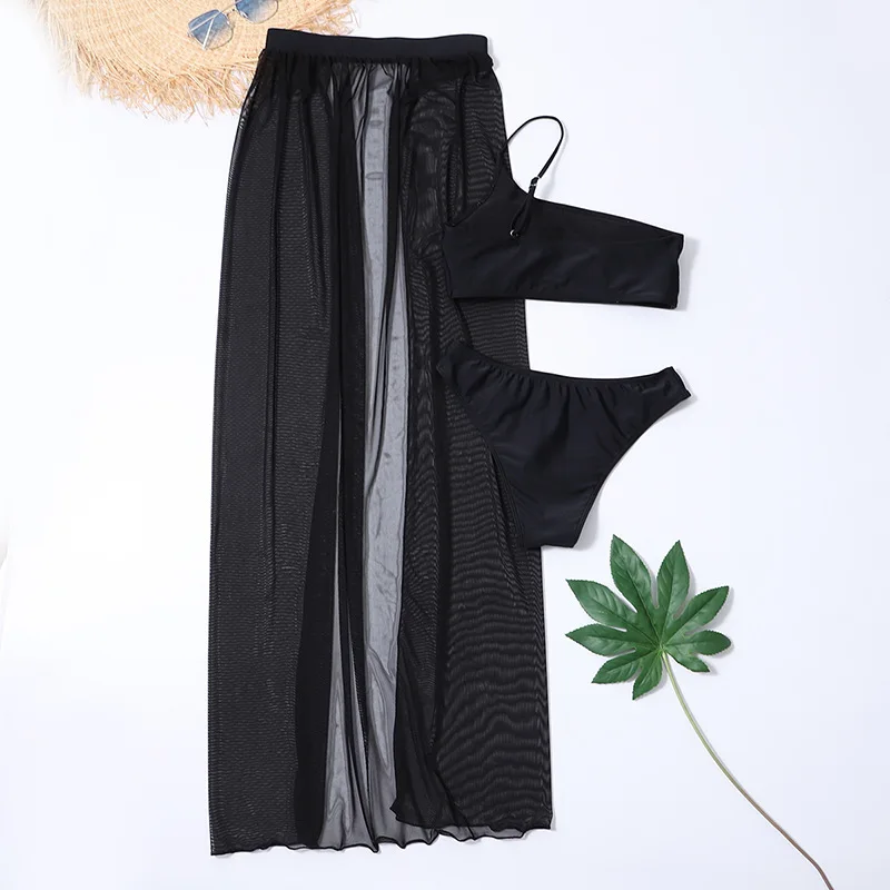 

Women's Swimwear 2021 Three-Piece Suit Solid Color European and American Popular Feminine Bikinis