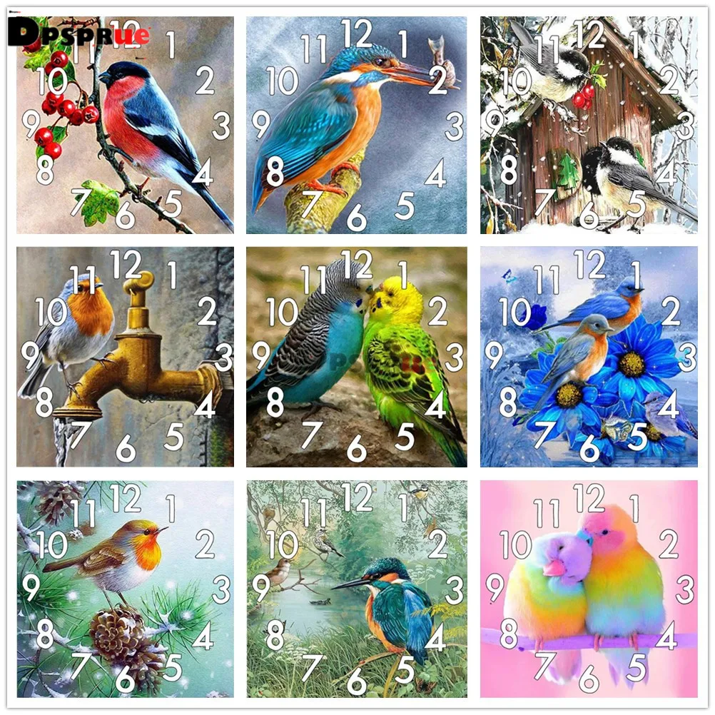 

Dpsprue Full Diamond Painting Cross Stitch With Clock Mechanism Mosaic 5D Diy Square Round Animal Bird 3d Embroidery Gift Hj017