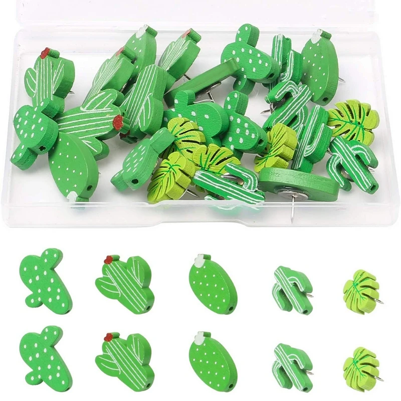 

30PCS Wooden Push Pins Cactus Palm Leaf Thumb Tack Decorative Cute Pushpins for 1XCB