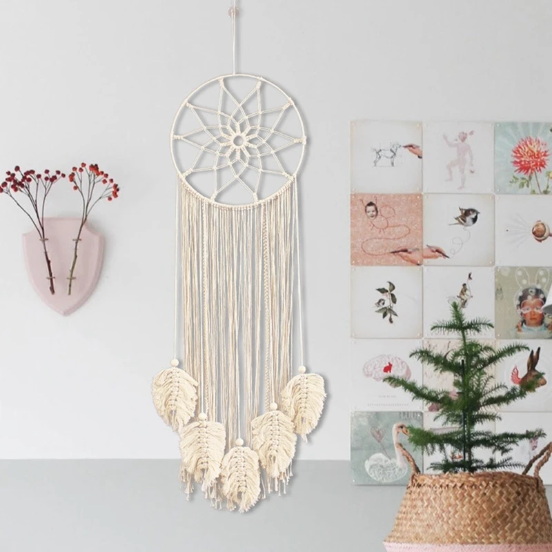 

Handmade Dream Catcher Net with Feathers Wall Hanging Dreamcatcher Craft Gift Christmas Decoration for Home - 100cm