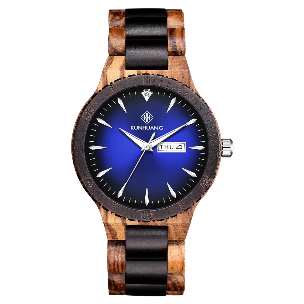 2021 new wooden watch fashion Japanese hot style dual calendar quartz watch wood watch wholesale men's watch