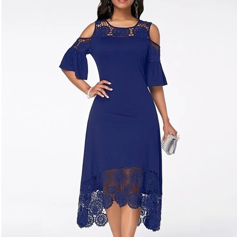 Элегантное женское платье с коротким рукавом повседневное вязаное кружевное