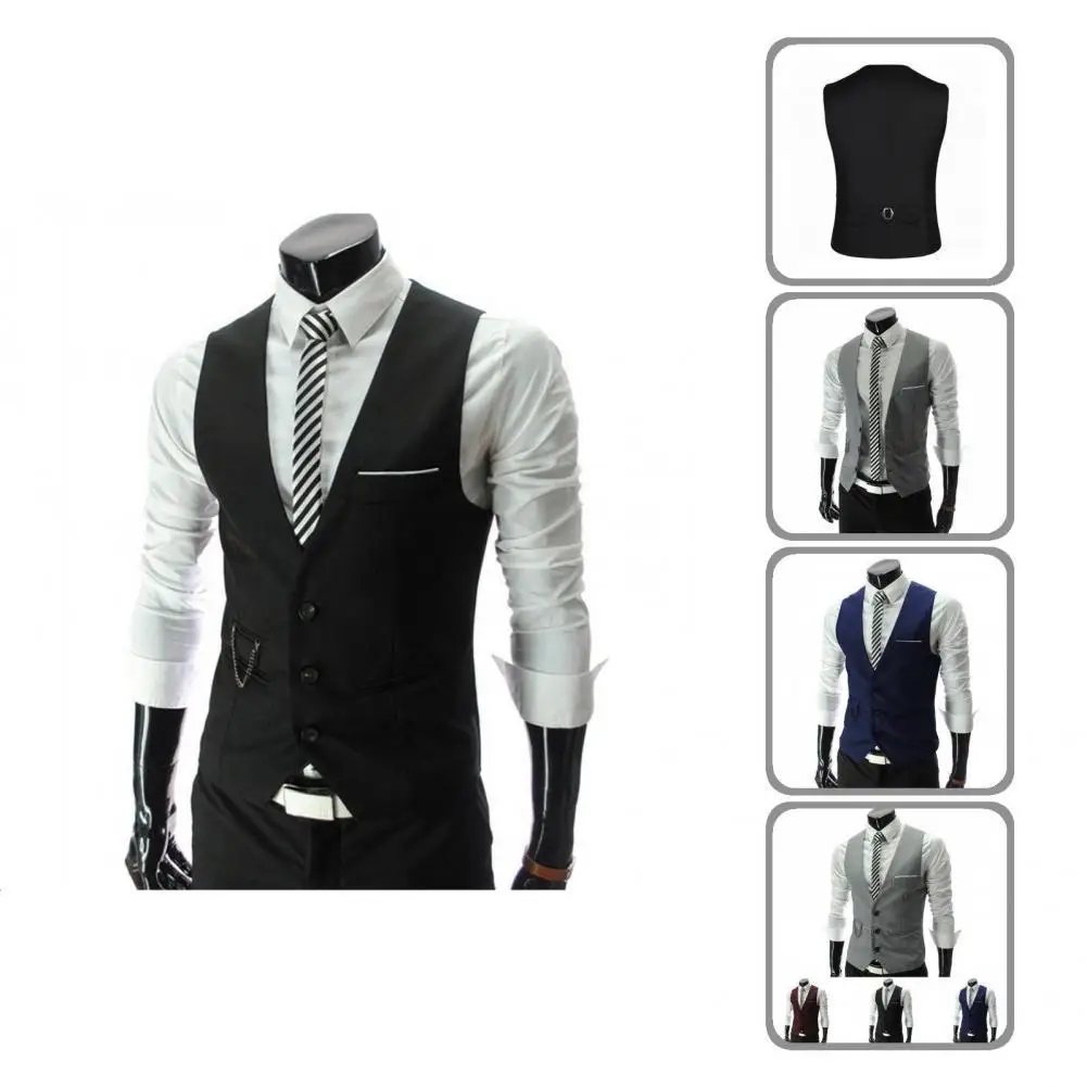 

Fashion Solid Color Men Formal Business Vest Formal Vest Simple All-Match