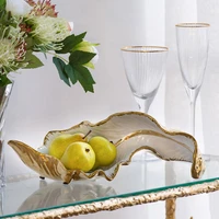 nordic luxury golden feathers ceramic fruit candy snack plate streamlined leaf shape creative home table tray decor ornaments