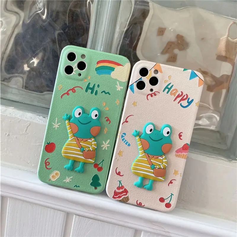 

3D Frog Pattern Case for Apple 12 pro max Mobile phone Case for iPhone XS/XR all-inclusive Straight Side Cover for iPhone 11