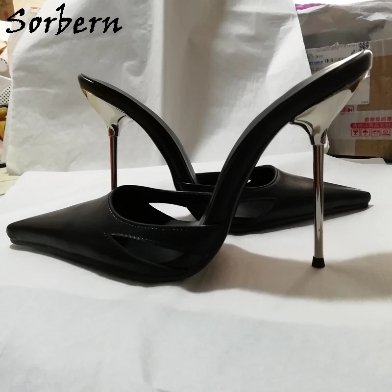 Sorbern 12Cm Stilettos Pumps Pointed Toe Slip On Slide Metal Heels Size Us10 Hollow Side Mules Party Sissy Lady Guys Heels