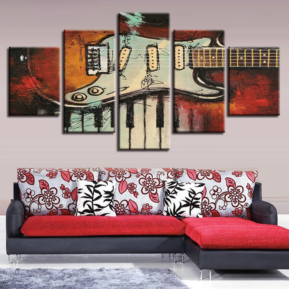 Модульная для украшения комнаты Настенные картины 5 шт. Музыкальные инструменты