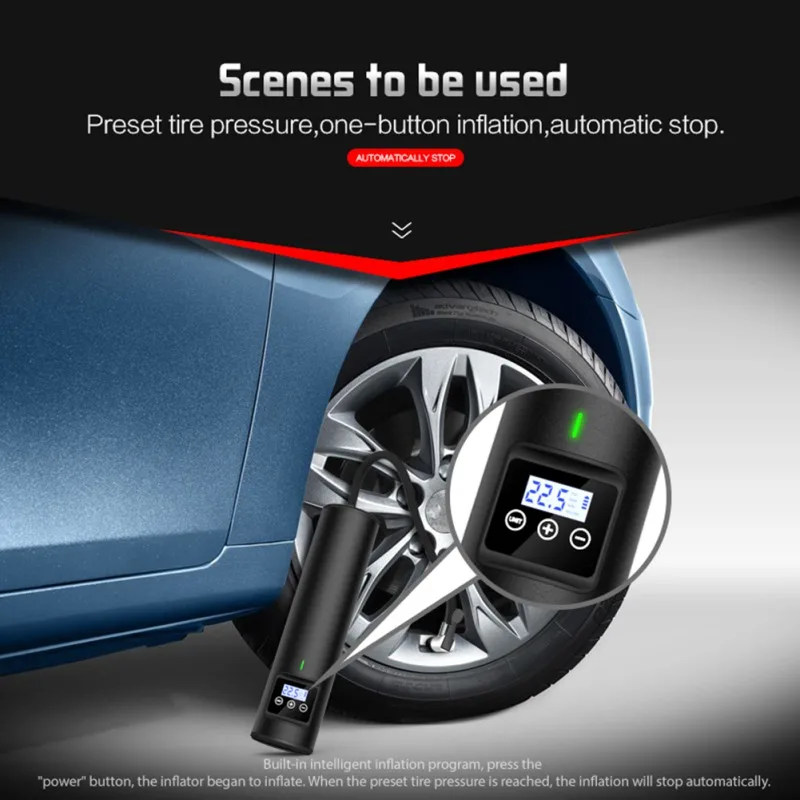 

Tyre Inflator Cordless Portable Compressor Digital Display Car Tyre Pump 12V Rechargeable Air Pump for Car Bicycle Tires Balls