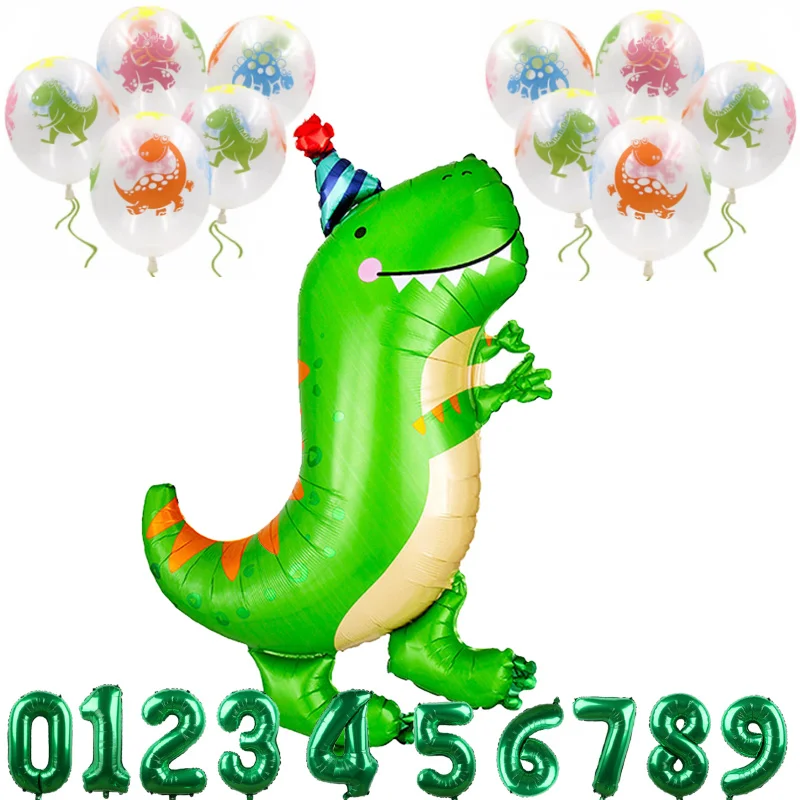 

12pcs Dinosaur Balloons Set 1 Crown Giant Dino Birthday Foil One Lager Number 2 3 4 5 6 7 8 9 Ballon Green 10 Latex Transparent