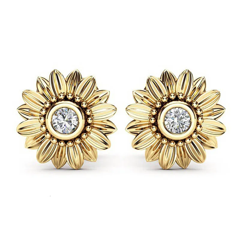 Gold 3 цвета 925 цветок серьги женские Подсолнух серьги серебро 925 ювелирные изделия свадебное платье - Цвет камня: Gold