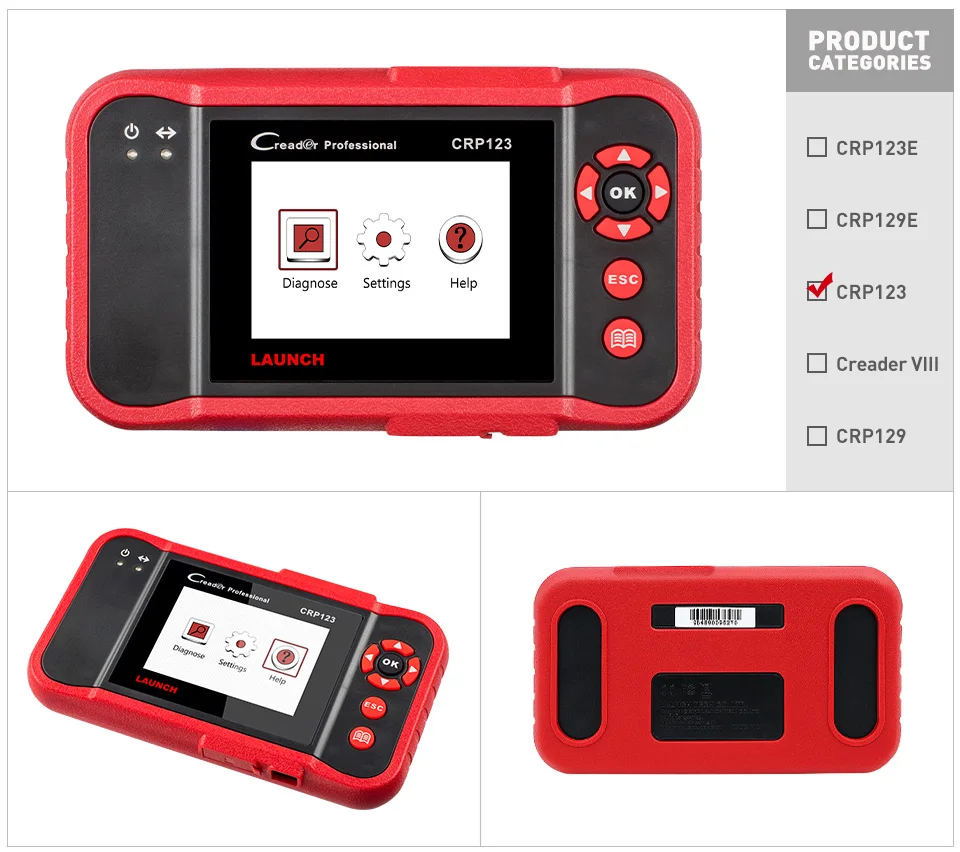 LAUNCH X431 CRP123E OBD2 сканер ENG TCM ABS SRS OBDII диагностический сканирующий инструмент с быстрым VIN AutoDetect автомобильный считыватель кодов CRP123 E
