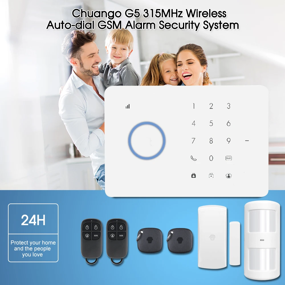 

315MHz Wireless Auto-dial GSM Alarm Security System Kit APP Remote Control LCD/RFID Touch Keypad Home Burglar Security