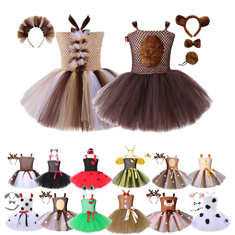 Baby Girls Halloween Animal Cosplay Costume bambini Lion Puppy Bee Elk Frog Bear costumi per Zoo Party Dress Up Tutu Dresses