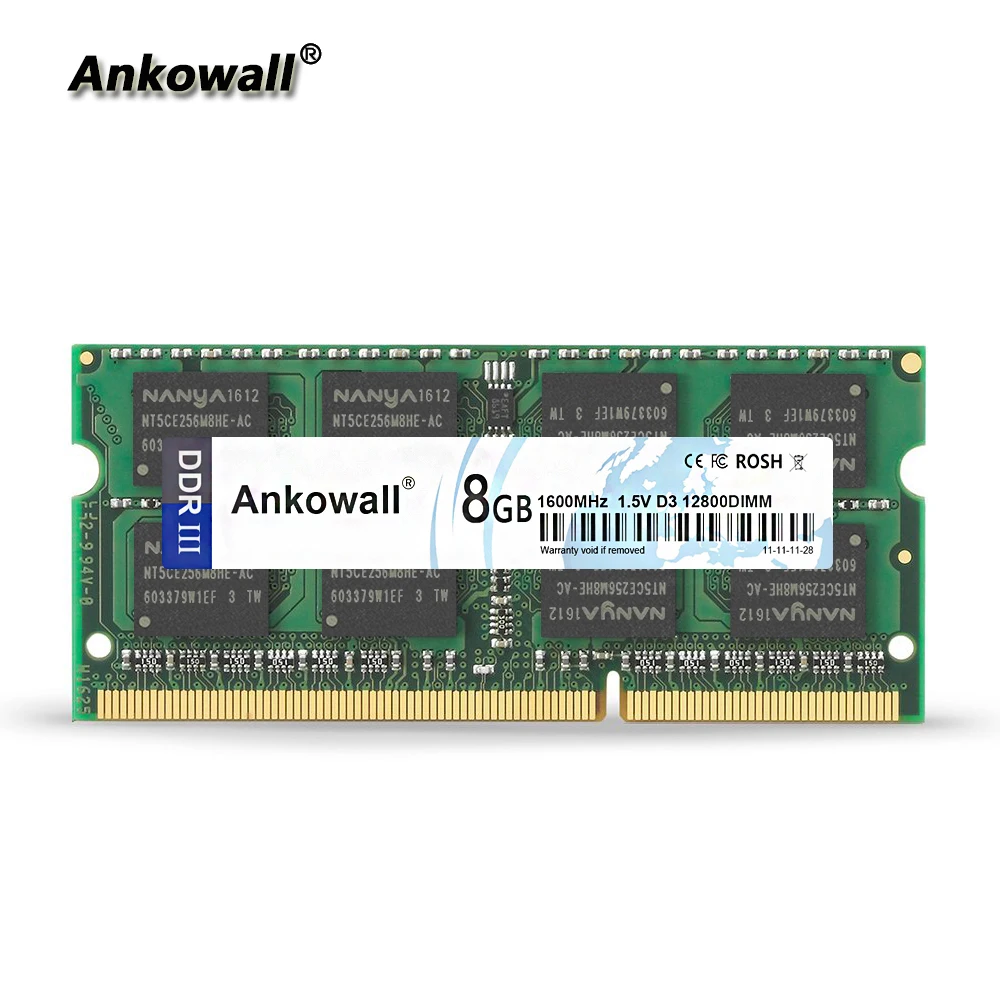 Память Ankowall для ноутбука DDR3 8 ГБ 4 Гб 2 ОЗУ 1333/1600 МГц 1 5 В 204Pin память 12800/