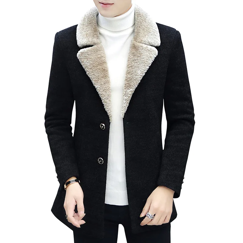 

Winter men's coat slimming medium and long casual windbreaker men's woolen coat