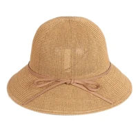 wholesale korean fashion solid color women foldable and breathable summer straw bucket hats seaside paper cpas for ladies