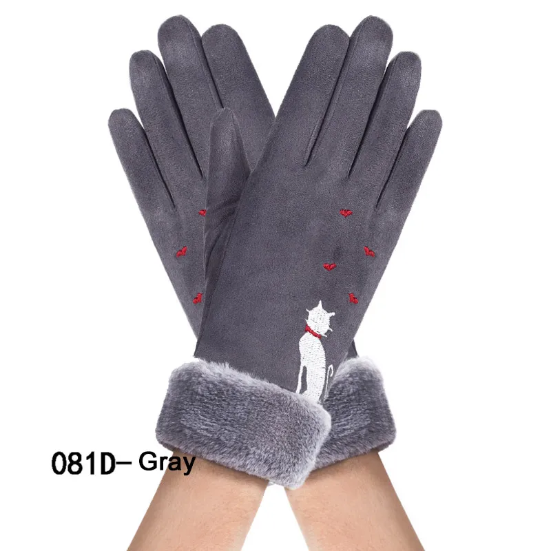 26 New Winter Female Lace Warm Cashmere Three Ribs Cute Mittens Double Thick Plush Wrist Women Touch Screen Driving Gloves - Цвет: 26