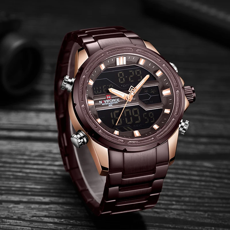 NAVIFORCE люксовый бренд мужские кварцевые наручные часы из нержавеющей стали