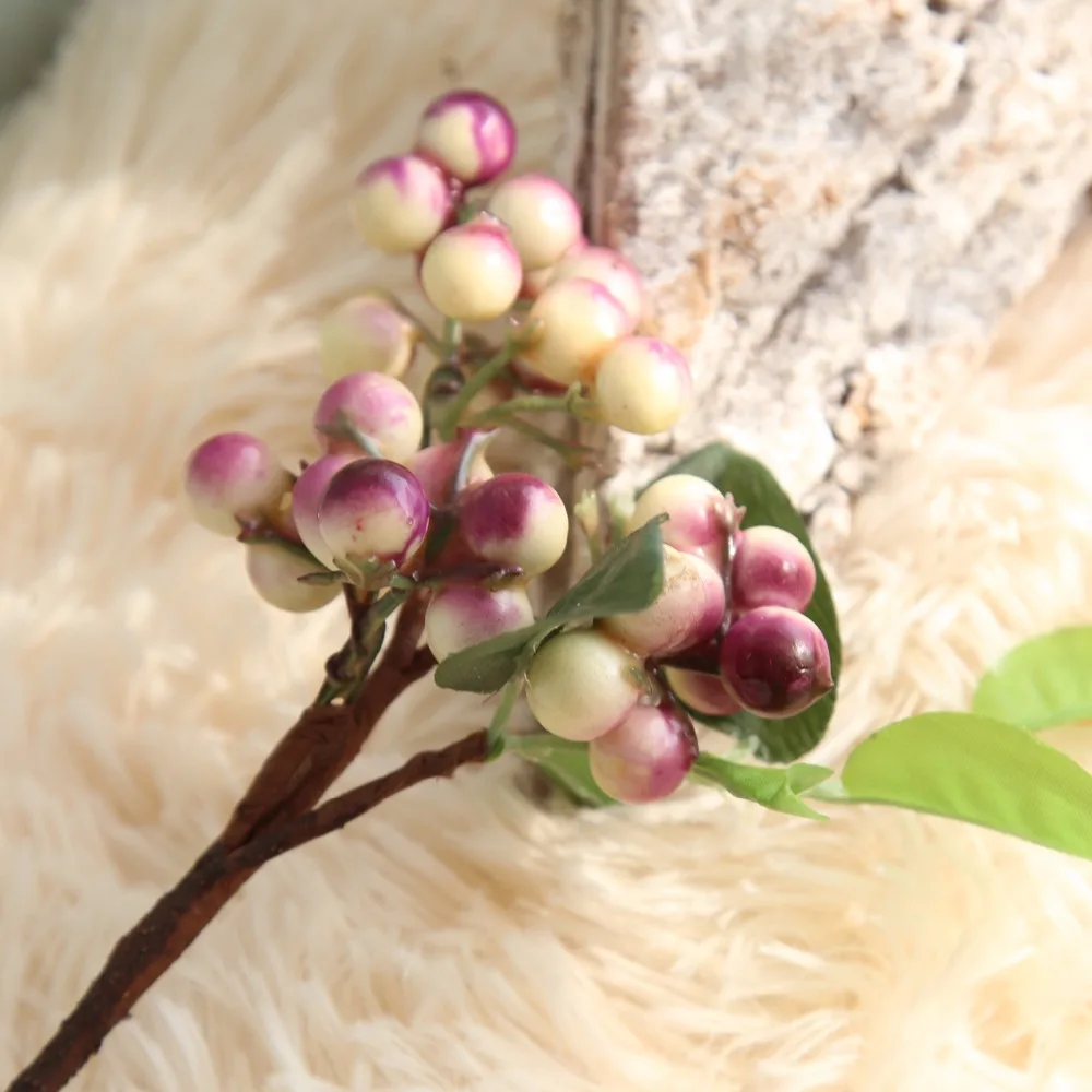 1 pcs artificial berry green bean foam flowers home decor small fake flowers bacca fruit branch decoration accessories fake plan