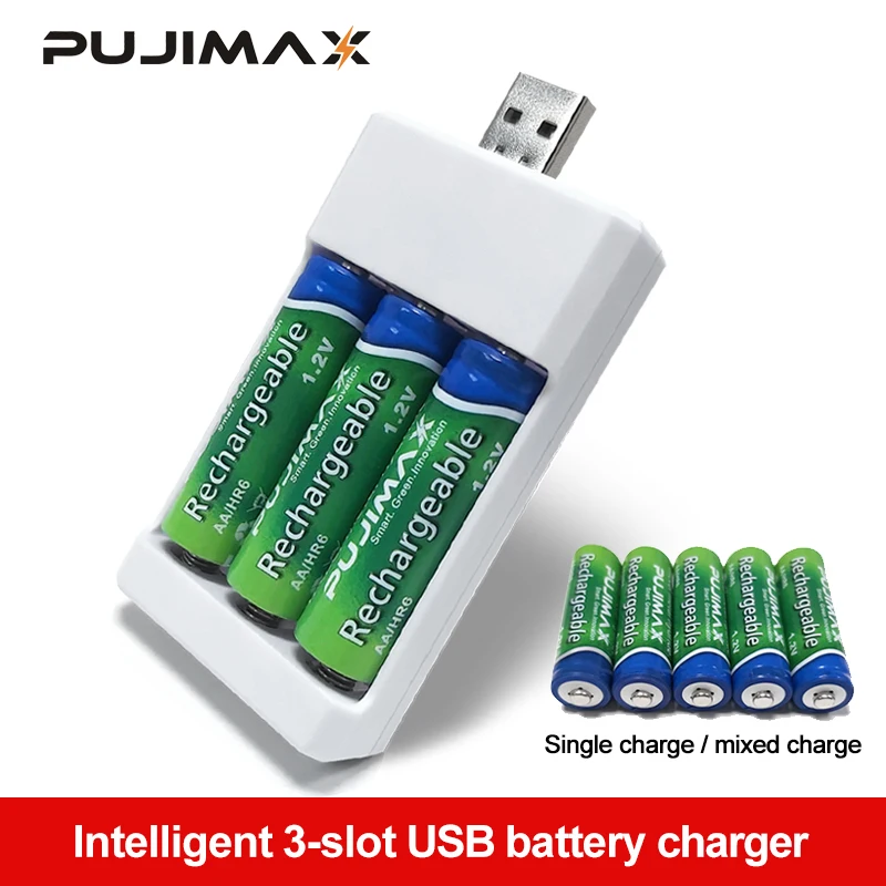 Зарядное устройство PUJIMAX для 3 аккумуляторов адаптер с USB разъемом зарядное