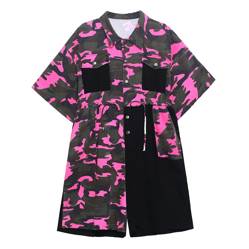 

[EAM] Loose Women Denim Print Pocket Spliced Strap Rompers New High Waist Pocket Stitch Pants Fashion Spring Summer 2021 1DD8270