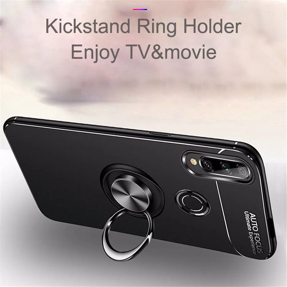 

3-in-1 luxury Phone Case For Huawei Y6P 2020 Case Ring Stand Holder Case+Glass+Camera,Soft Matte Silicone Original Back Protective Cover Hawei Y6 2018 Y5 P Smart Z 2019 Y7P Y8P Ring Magnetic Case