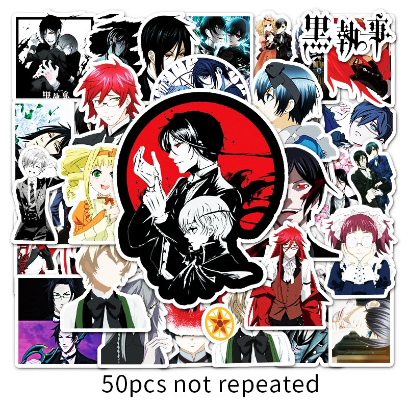 

10/50PCS Black Butler Sticker Pack for Children Gift Cartoon Anime Stickers To Stationery Laptop Suitcase Guitar Fridge Decals