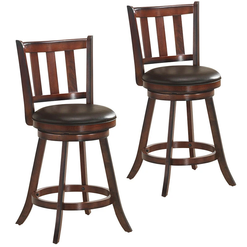 

Set of 2 Bistro PVC Leather Padded Swivel Bar Stool High-quality Sponge Padded Seat Stability Flared Rubber Wood Legs Chair
