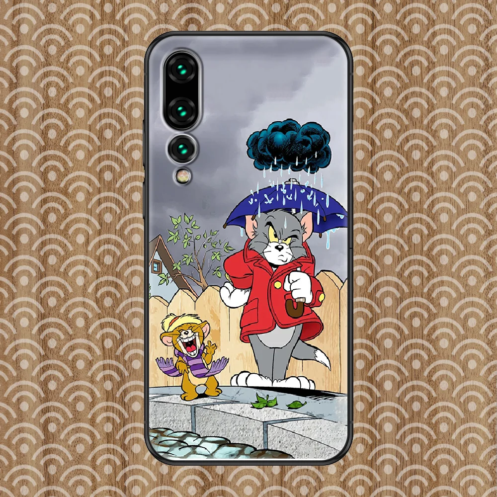 

Cat Cartoon Toms Jerries Mouse Phone case For Huawei P Mate P10 P20 P30 P40 10 20 Smart Z Pro Lite 2019 black fashion coque soft