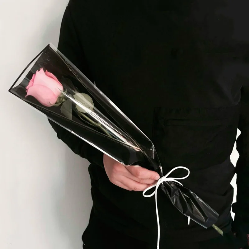 50 шт Цветочная пластиковая упаковка для цветов одиночные розовые сумки