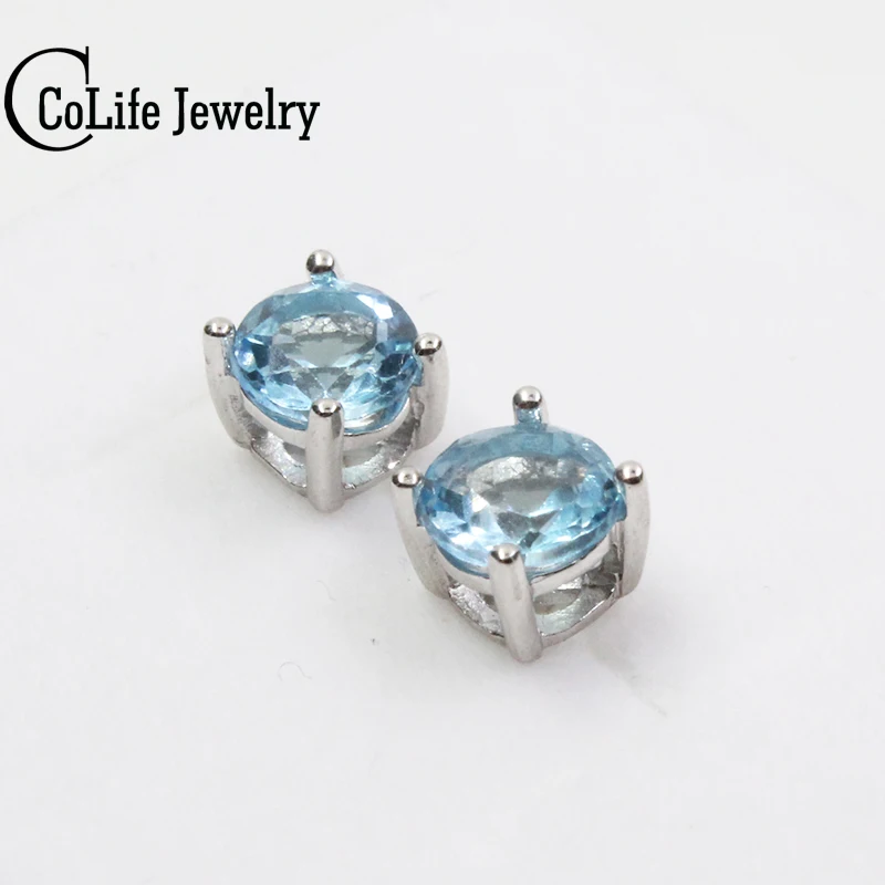 Женские серьги из серебра 925 пробы с натуральным голубым топазом | Украшения и