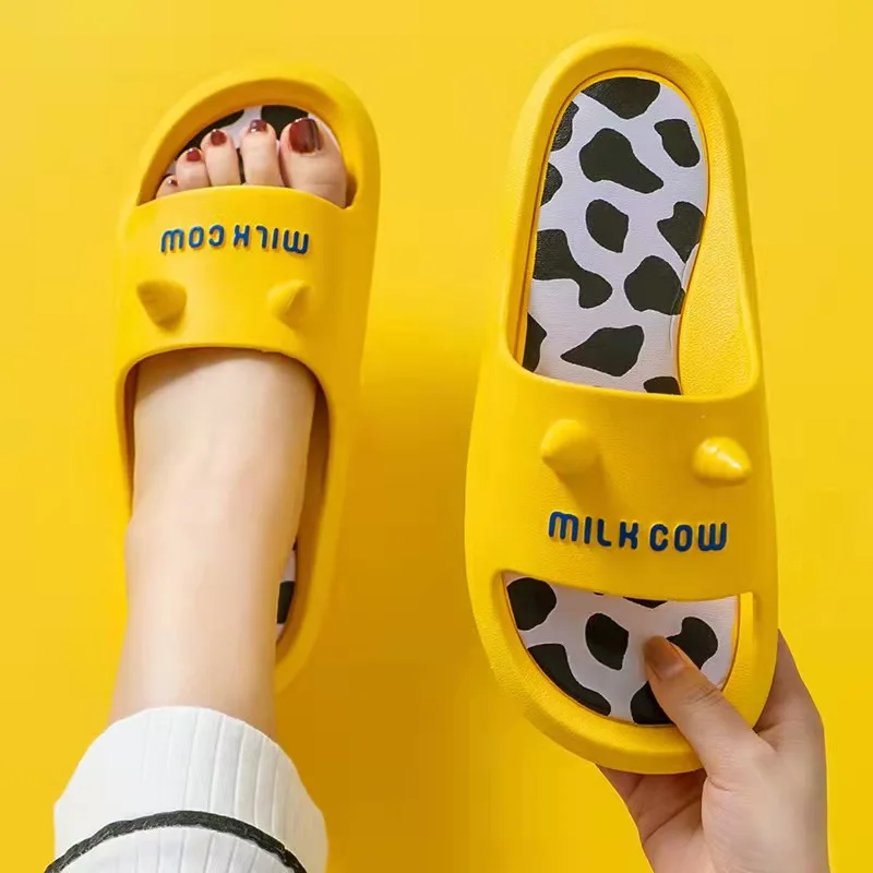 

Women Cute Cartoon Home Slippers Couple Summer Leisure Shoes Soft Sole Flip Flops Non-slip Bathroom Slides Outside Beach Sandals