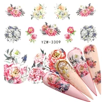 1 pc flower leaves nail sticker decals blossom colorful slider rose water wraps nail art decoration floral on nails