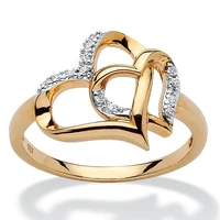 shiny double heart rings for women gold plated crystal ring for lover couple female wedding jewelry gift 2021 new