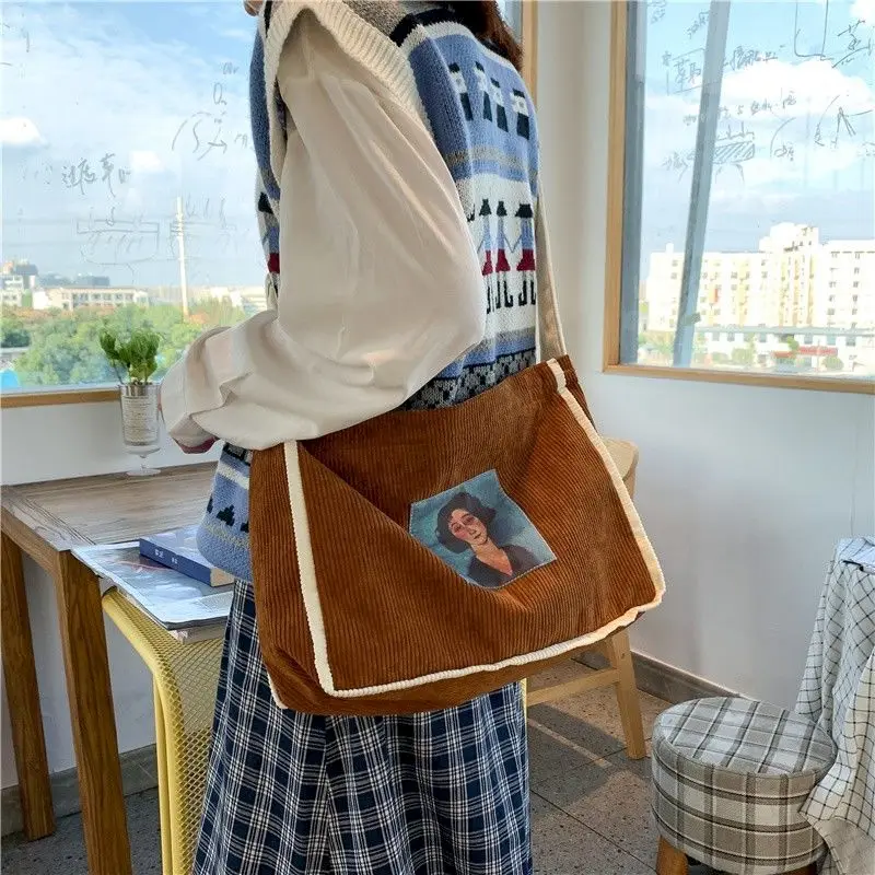 

Новинка 2020, Вельветовая сумка через плечо в литературном ретро-стиле, женская сумка-тоут в студенческом стиле, сумка-мессенджер, сумки через...