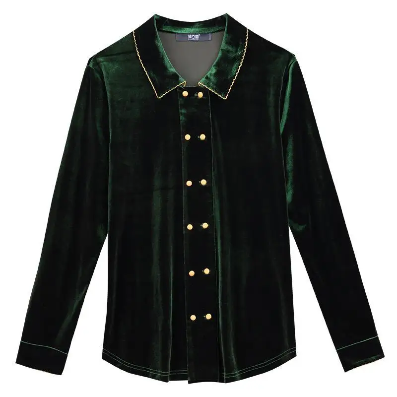 

Women's gold velvet long sleeve shirt, spring and autumn fashion, office