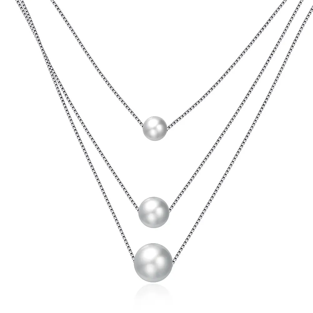 

ZEMIOR Shell Pearl Necklaces For Women Real 925 Sterling Silver Three Layers Chains Pendant Necklaces Female Luxury Jewelry