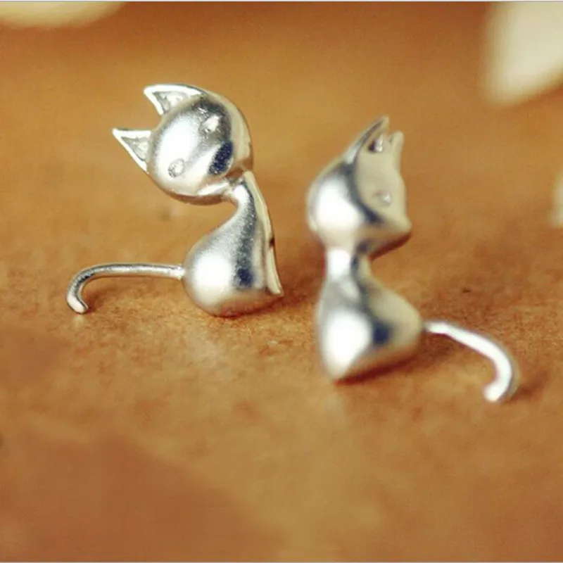 

Real Silver Color Jewelry Cute Cats Animal Stud Earrings for Women Girls 2021 Hotsale Female Fashion Accessories SE201
