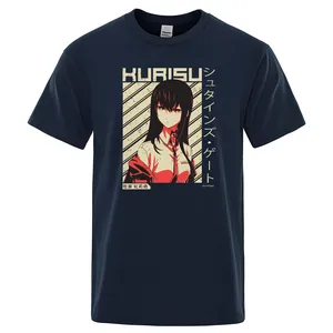 Makise Kurisu Новое поступление Летняя мужская футболка с коротким рукавом мужские хлопковые повседневные футболки Steins Gate Топы уличная одежда с японскими аниме-принтами