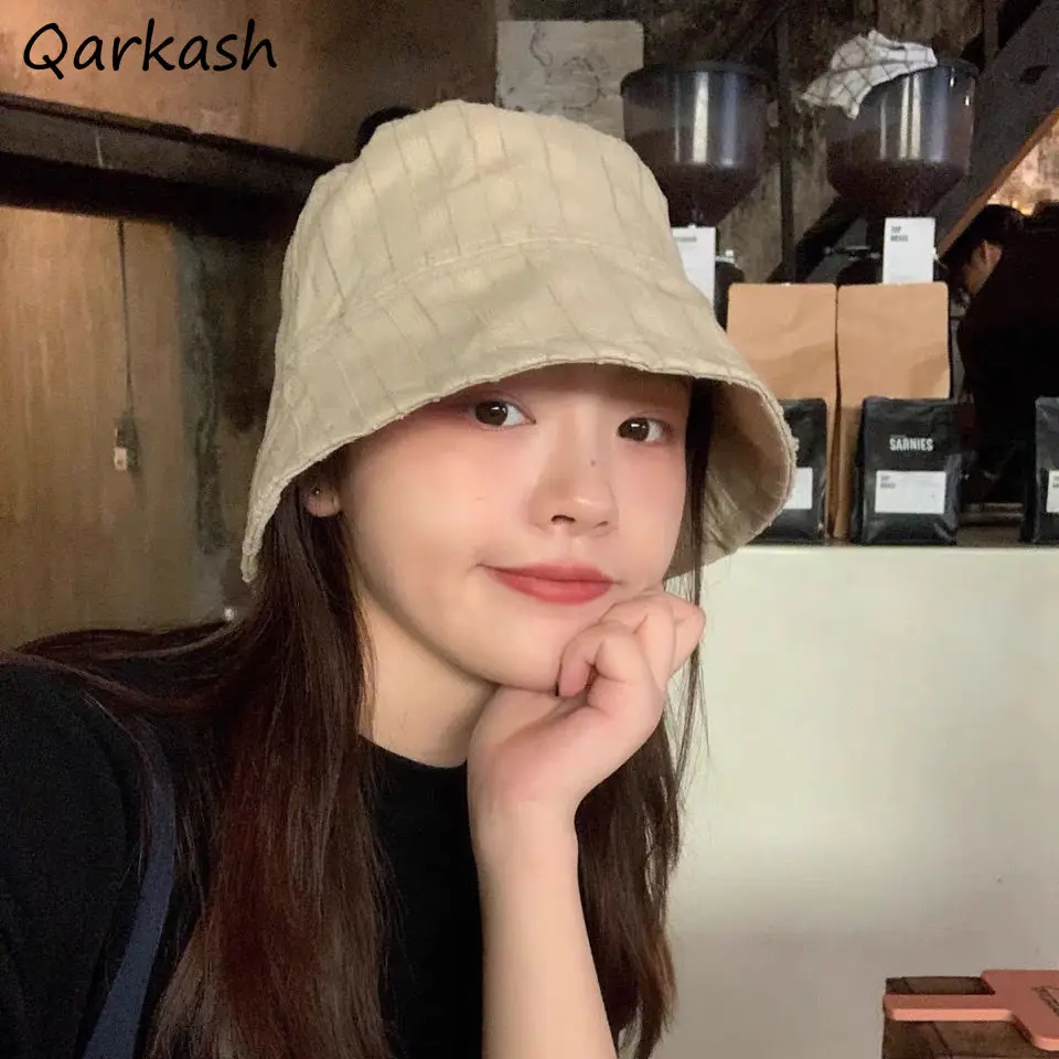 

Bucket Hats Women Solid Retro Casual Sun Protection Korean Style 4 Colors Ladies Fashion Popular Simple All-match College Mujer